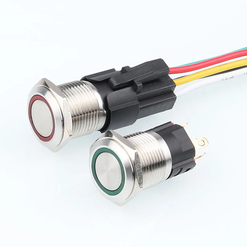 16MM waterproof metal push button switch with cable connector, round luminous sign