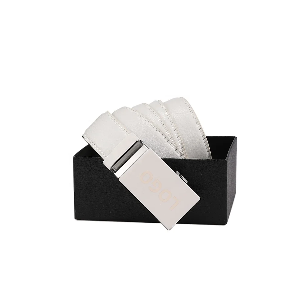 Custom Logo Fashion Men Fashion White Automatic Genuine Leather Belts Adjustable Casual Golf White Cowboy Top Grain Leather Belt