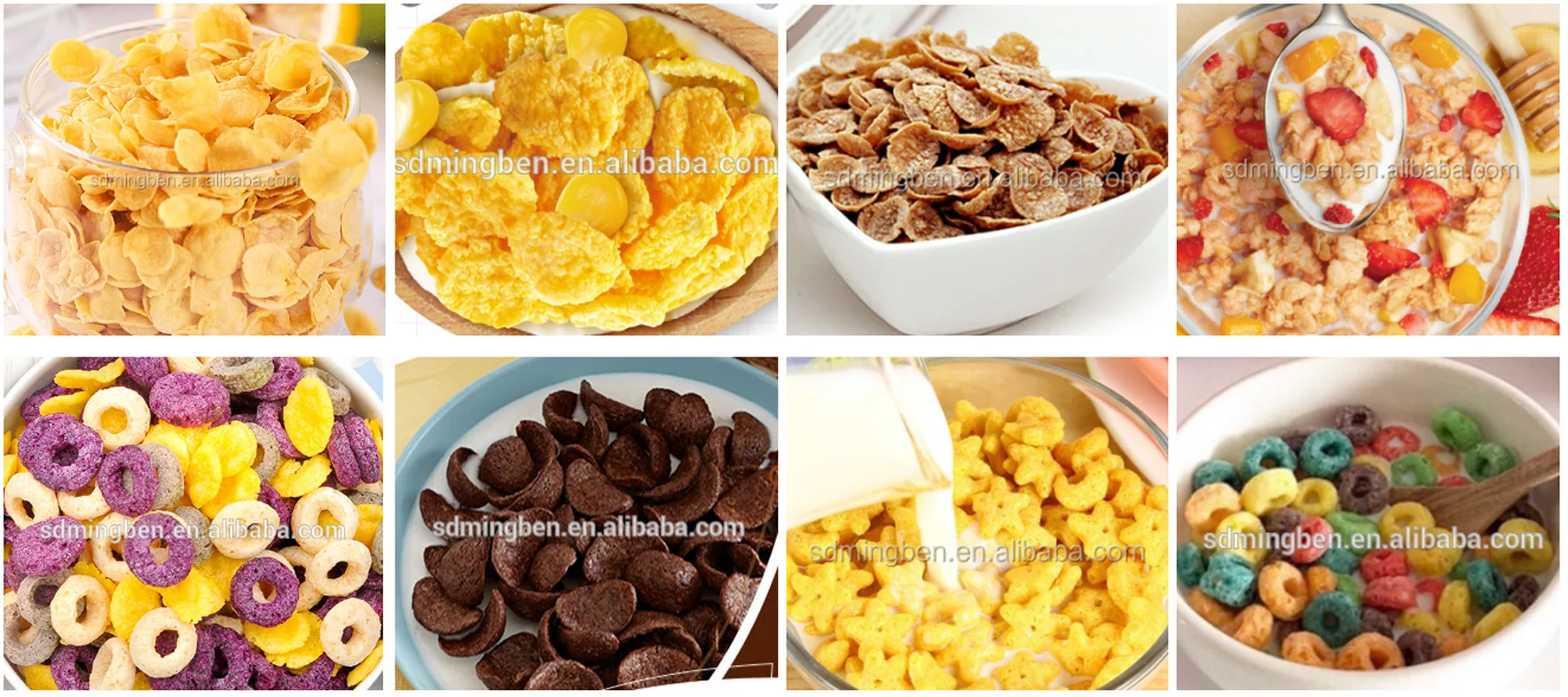 Wheat rice oats maize corn flakes breakfast cereal maker making machine extruder production line equipment