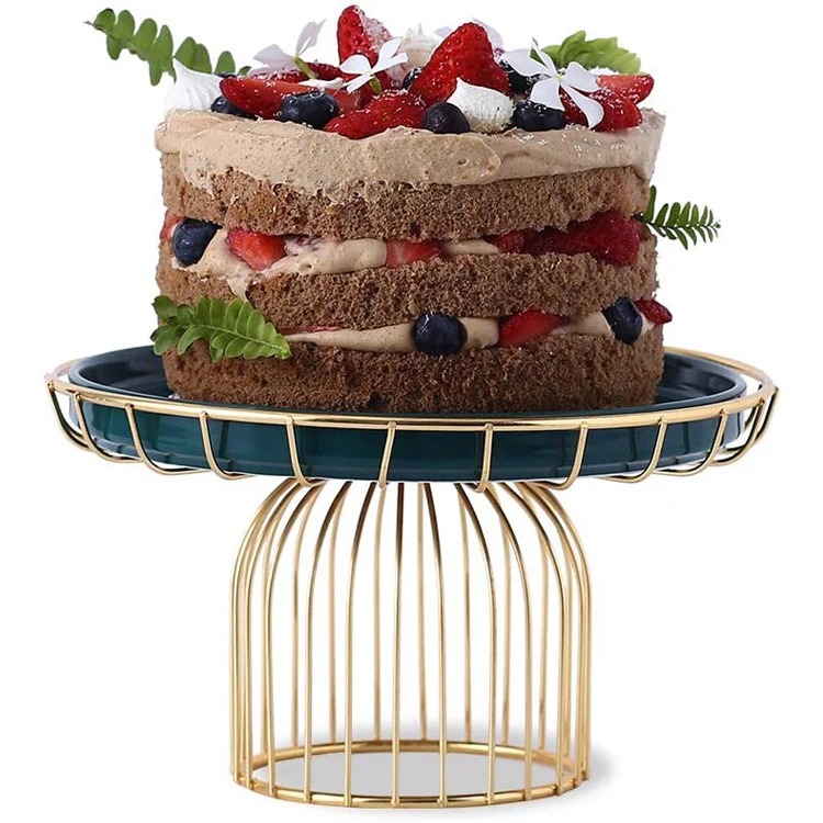 Luxury Gold Iron Frame Cake Stand Round Large Floating Metal Textured Display  Dessert Tray for Wedding Party Decor