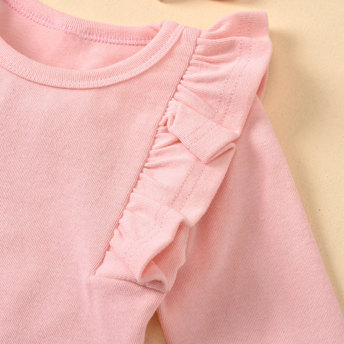 Organic Cotton Infant Clothes Jumpsuit Pink Ruffle Bodysuit Long-Sleeve Plain Newborn Girls Rompers Baby Clothing Set With Pants