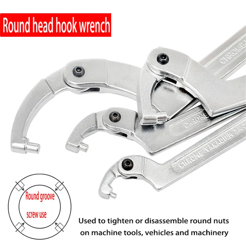 19-170mm Adjustable Hook Wrench Square Pin Round Head C Shape Spanner Round nut Wrenches Hand Multi Tools