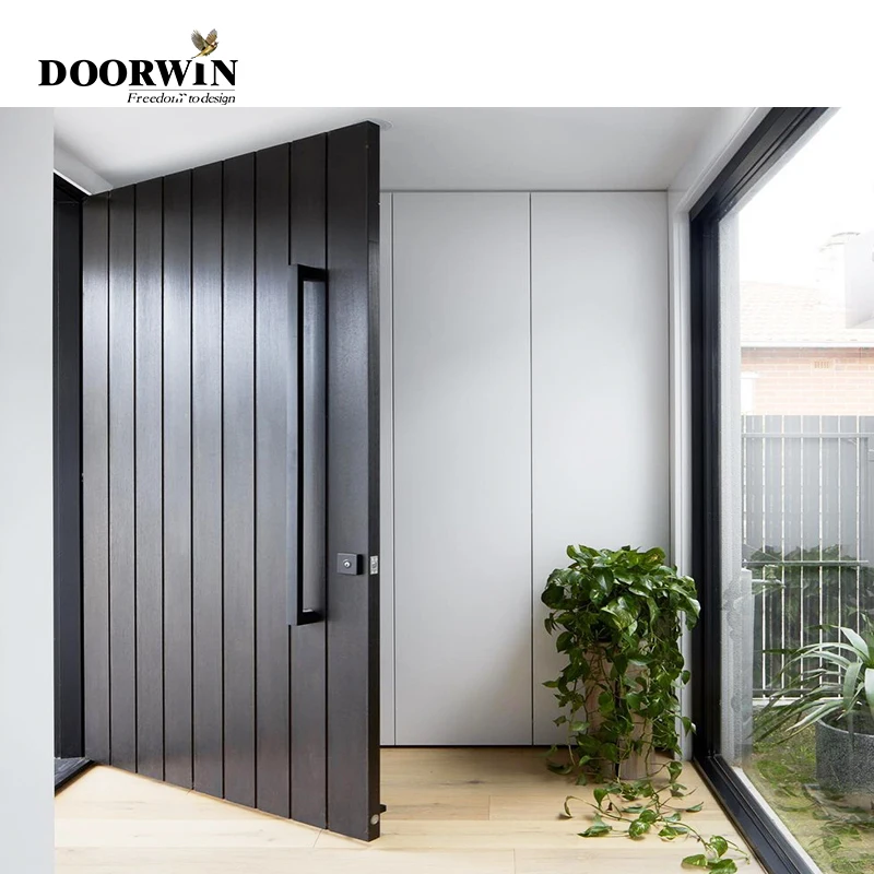 Aluminum frame glass exterior door for house security gate wooden front exterior entry door by Doorwin Windows Inc