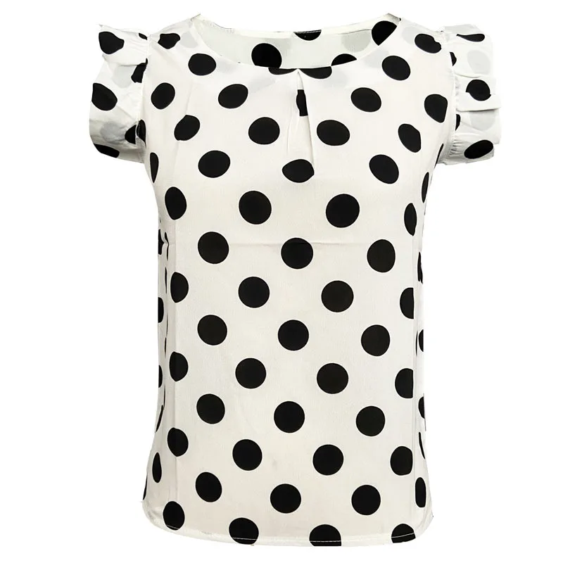 Fashion Girl Wave Point Blouse Women Casual Chiffon Shirt Sleeveless Ruffle Sleeve Shirt Summer Tops Black And White Tops