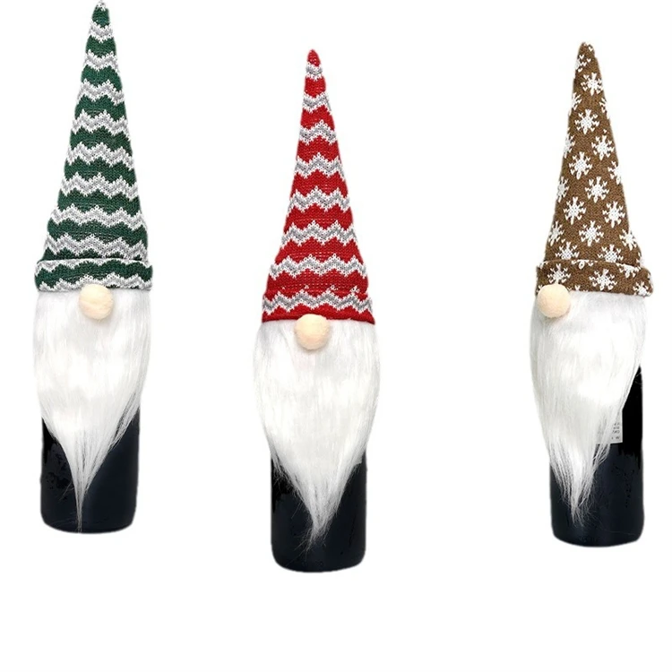 Christmas toys Faceless Elderly Knitted Yarn red Wine Bottle Cover Santa Claus Holiday Table Decoration