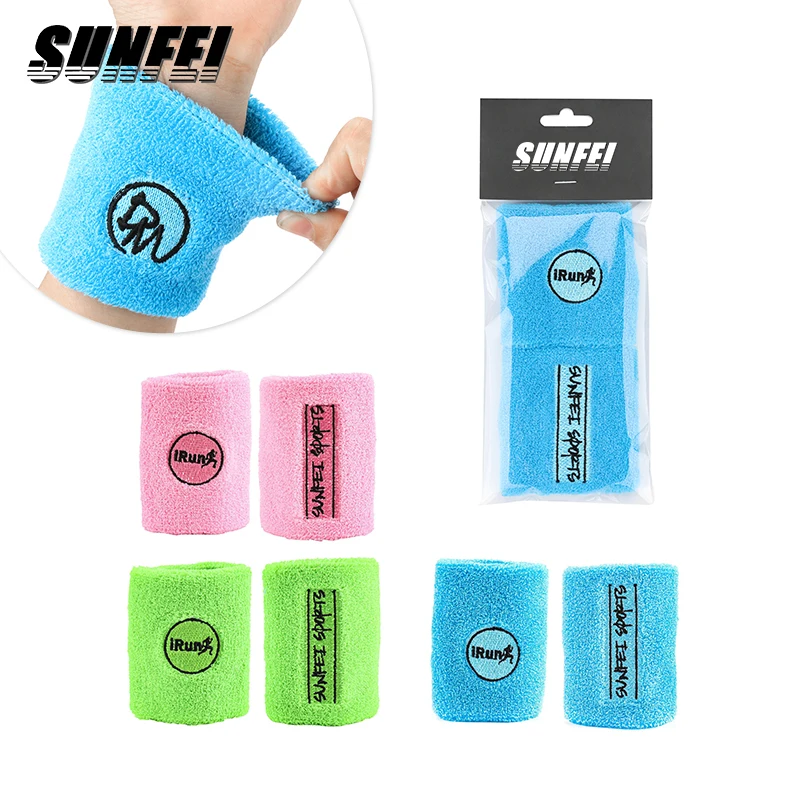 SUNFEI Custom logo terry wristbands Breathable tennis Sports cotton Sweatband elastic knit non slip wrist sweat band