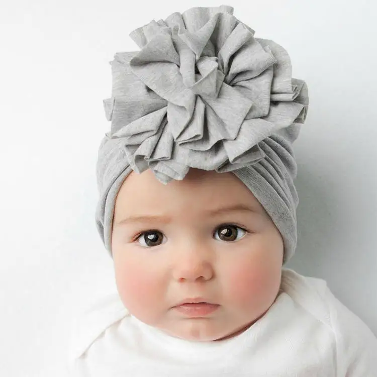 Hot selling olid Nursery Hospital baby turban hat knot hair band big flower baby headband elastic Headwraps for Baby