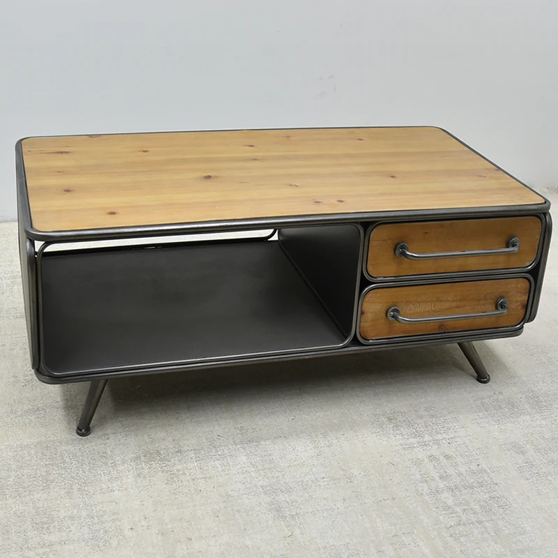 INNOVAHOME Chinese living room shabby chic industrial design antique rustic metal solid wood TV stand cabinet