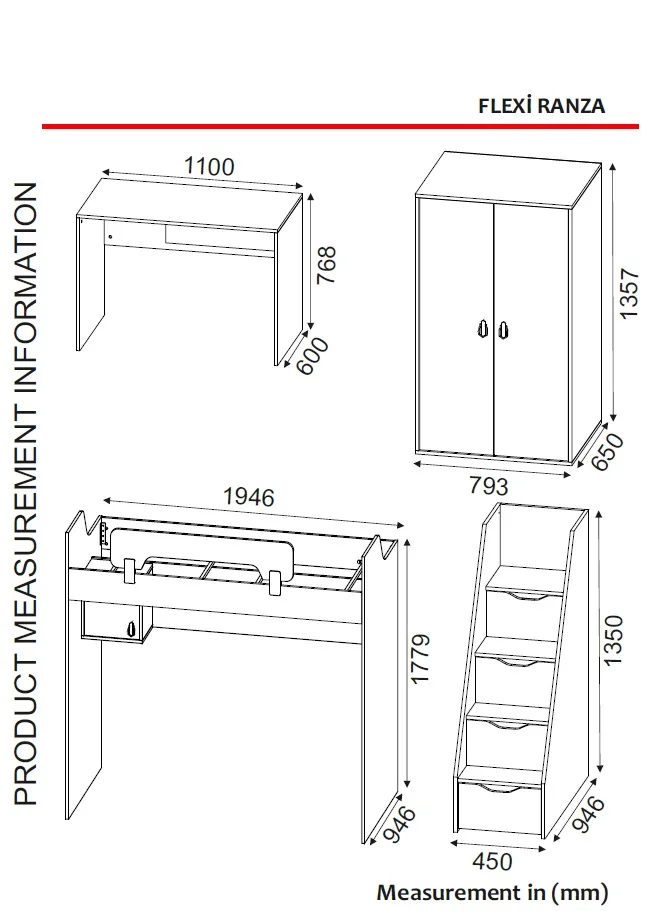 Flexi Young Room Bunk High Quality Walnut Color with Study Desk