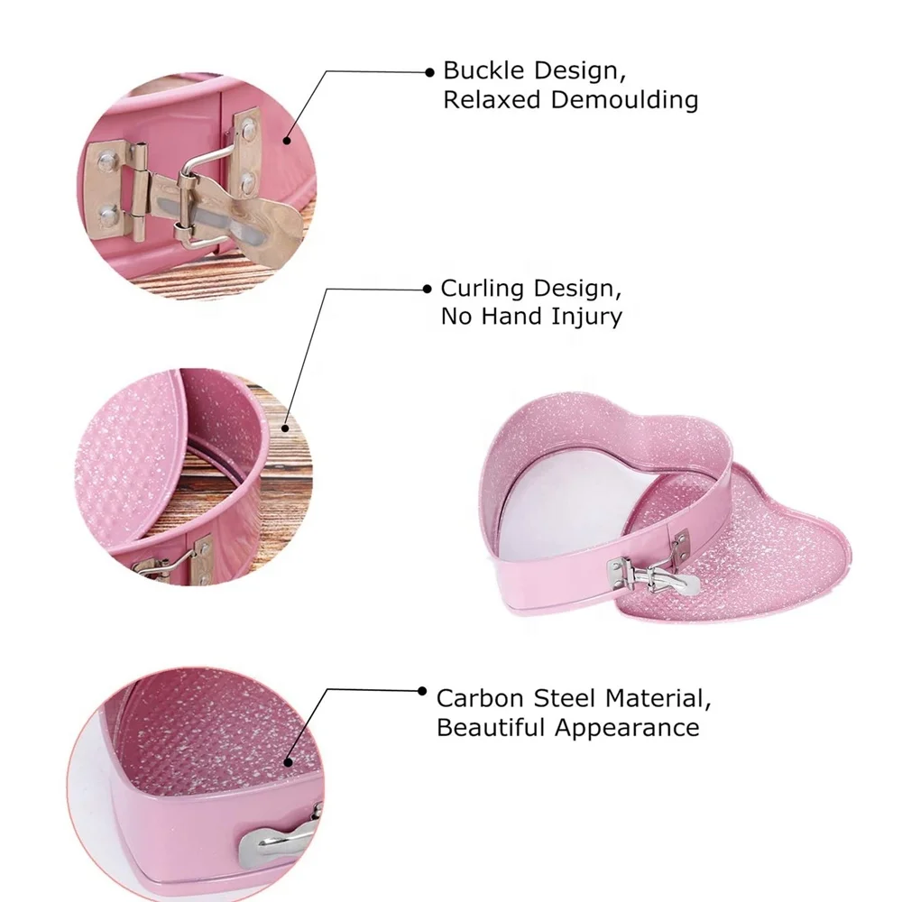 
Pink Heart Springform Cake Pan Nonstick Heart Shape Cheesecake Baking Pan with Removable Bottom 