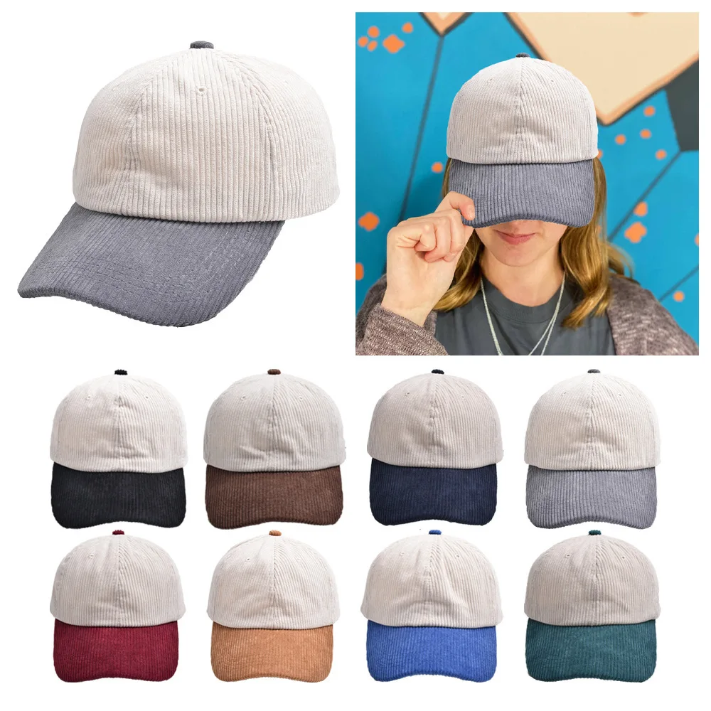 Wholesale blank 6 panel two tone baseball caps Custom vintage corduroy dad hat High quality adults unstructured low profile caps