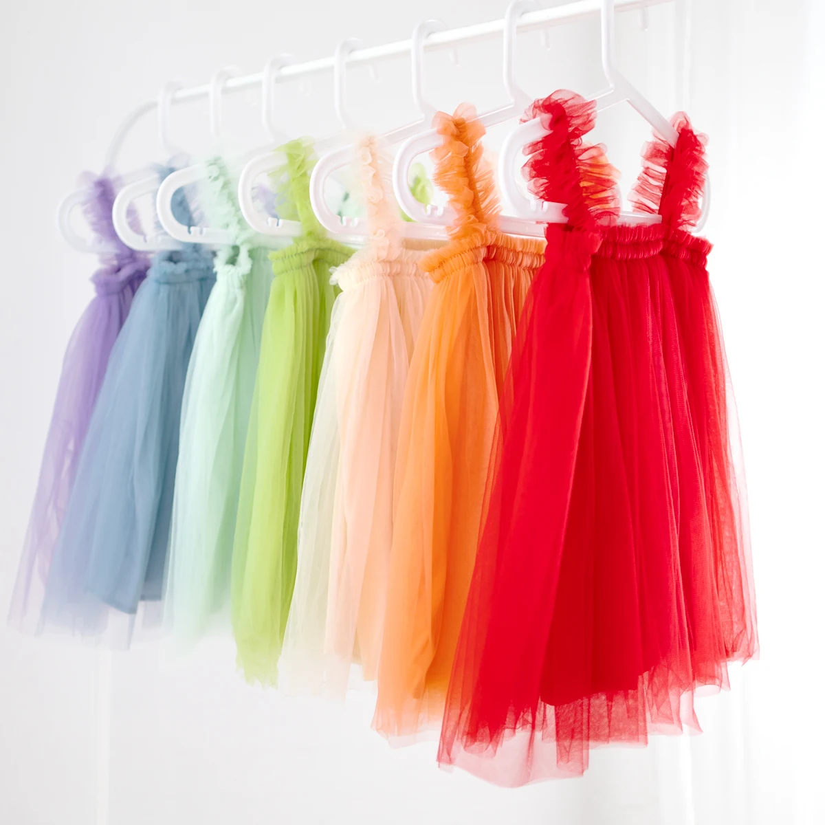 Boutique Toddler TUTU Dress Solid Rainbow Color 1-6 Years Little Girls Sleeveless Dress Tulle Casual Summer Frocks Kids Dress