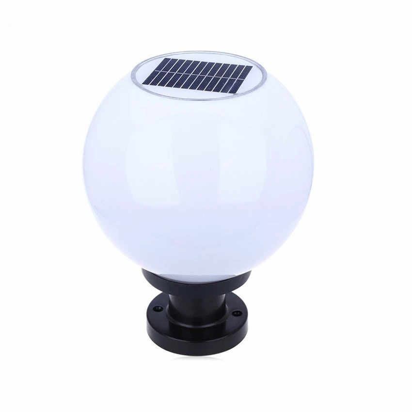 White Plastic IP65 Waterproof Automatic Light After Dark Outdoor Round LED Garden Gate Stone Lamp Solar Pillar Lights