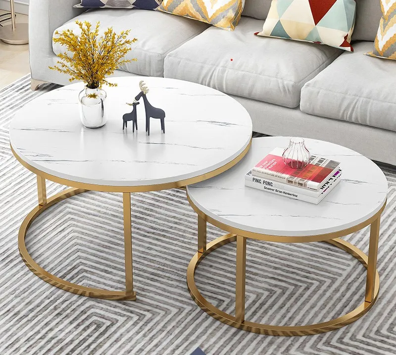 Easy Assemble Round End Table Bent Black Gold Metal Glass Marble Stone mdf Wood Side Nest Set of 2 Nesting Coffee Table