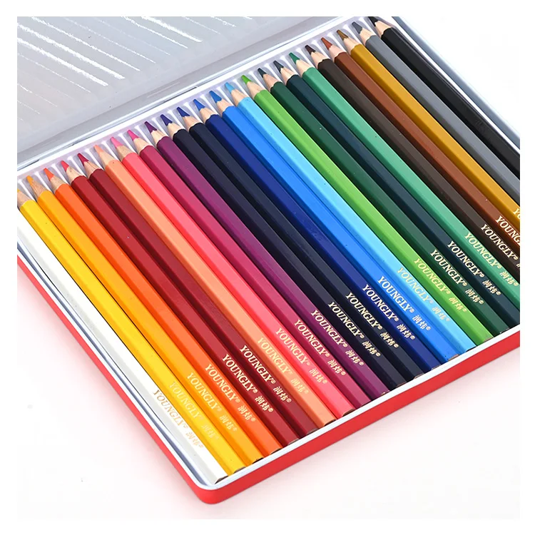 Ins Hot Product Hexagon Shape Easy to Overlay Colour Tin Box  24 Colour Pencils