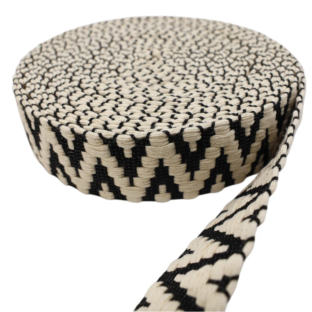 1 1/2 inches patterned cotton ribbon for bag garment guitar,2.3mm thick recycled cotton strap