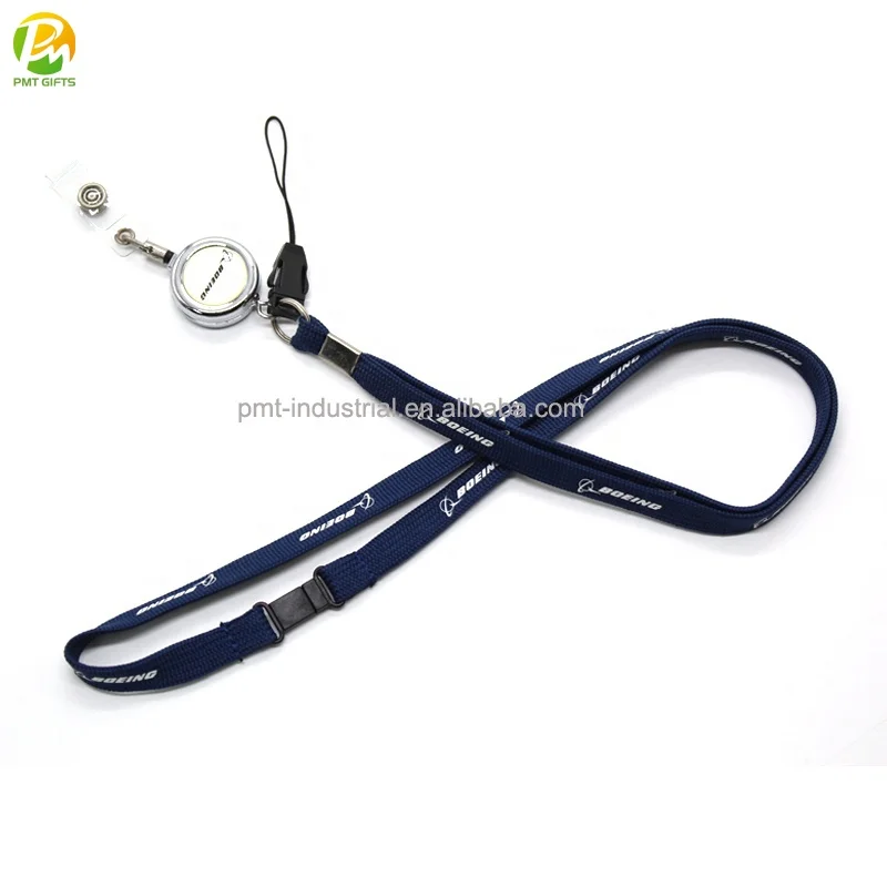 Custom Navy blue boeing lanyard Airbus Retractable lanyard with Reel holder for Pilot Flight Crew