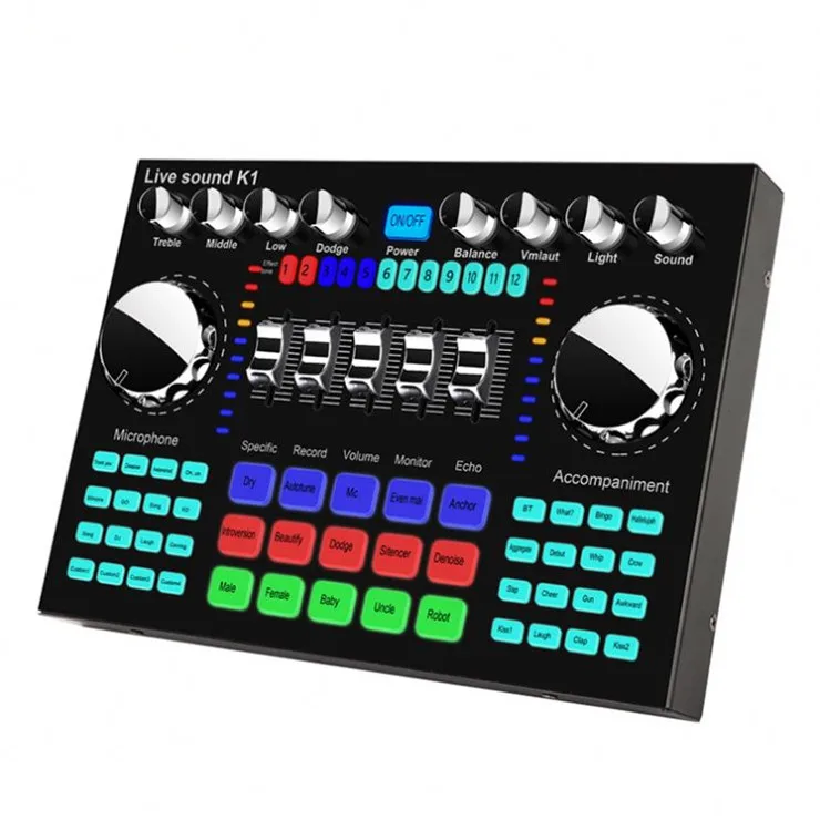 K1 живая звуковая карта с эффектами, звуковой смеситель для живого вещания, микрофон