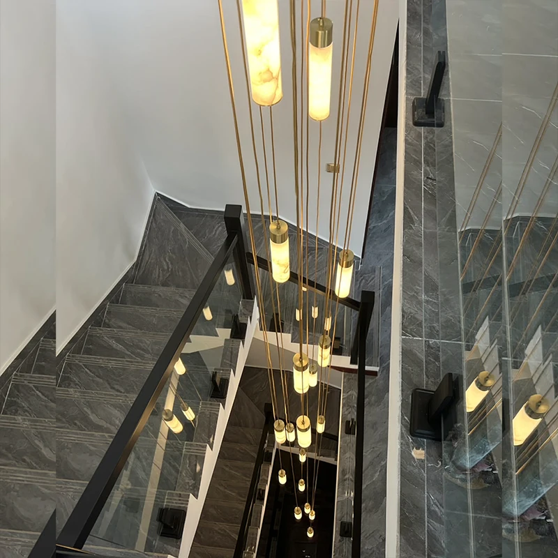 Nordic Modern Minimalist Style Interior Decoration Stairs Kitchen Island Hotel Dining Cylinder Alabaster Chandeliers Pendant