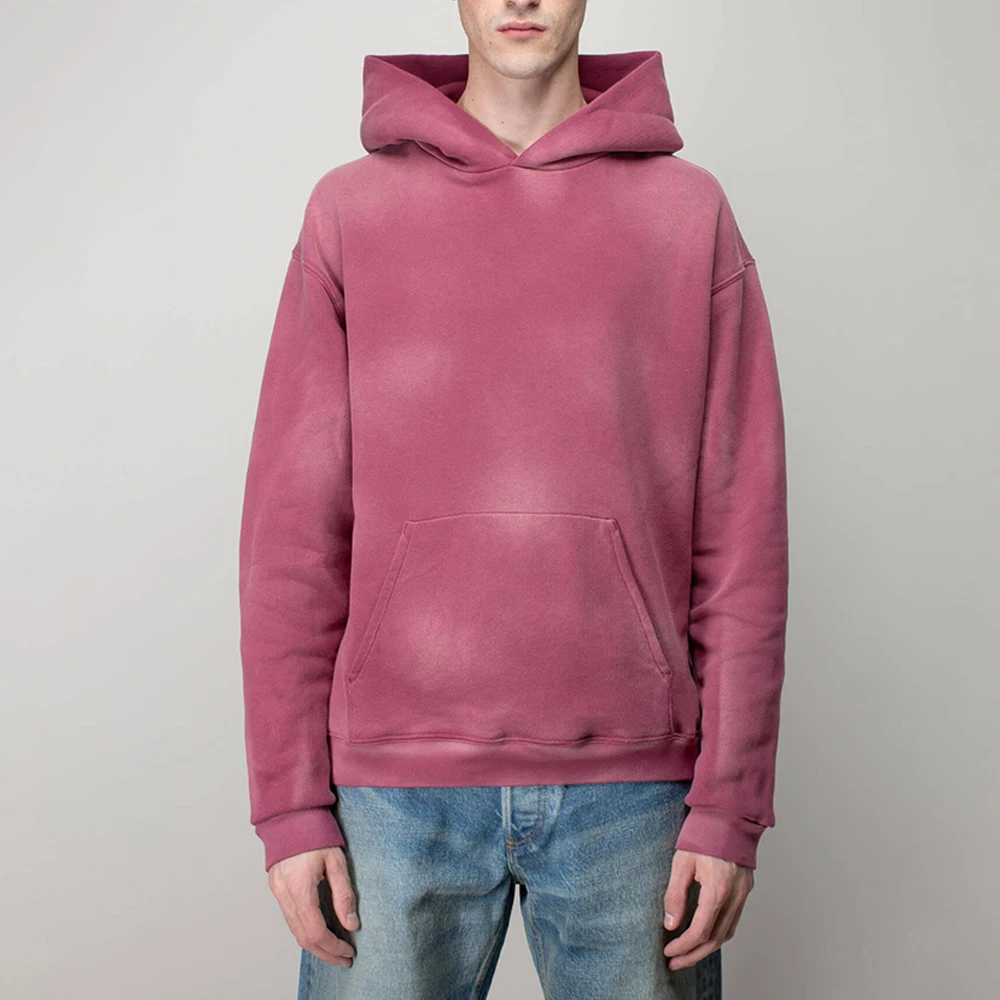 Custom heavy wight plain blank no strings 500gsm sunfaded dye sweatshirt oversized wholesale vintage acid wash hoodies men