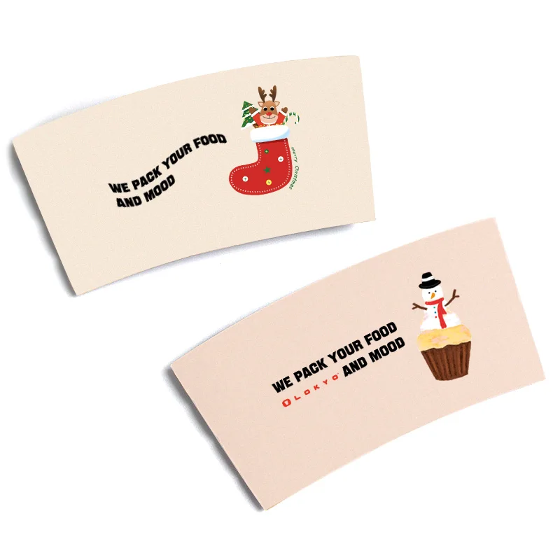 Lokyo Biodegradable Christmas kraft paper take away 8oz 12oz disposable coffee paper cup sleeve for hot drinks