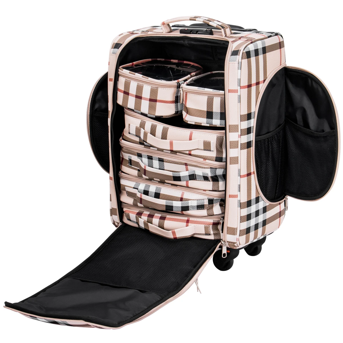 KONCAI Classic makeup trolley case nylon vanity cosmetic beauty makeup  case pouch box bag