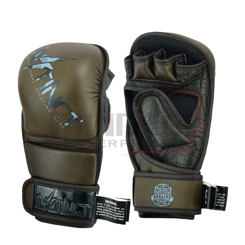 MMA sparing gloves for training and boxing fights half finger gloves punch mitts made of fine grain cowhide leather