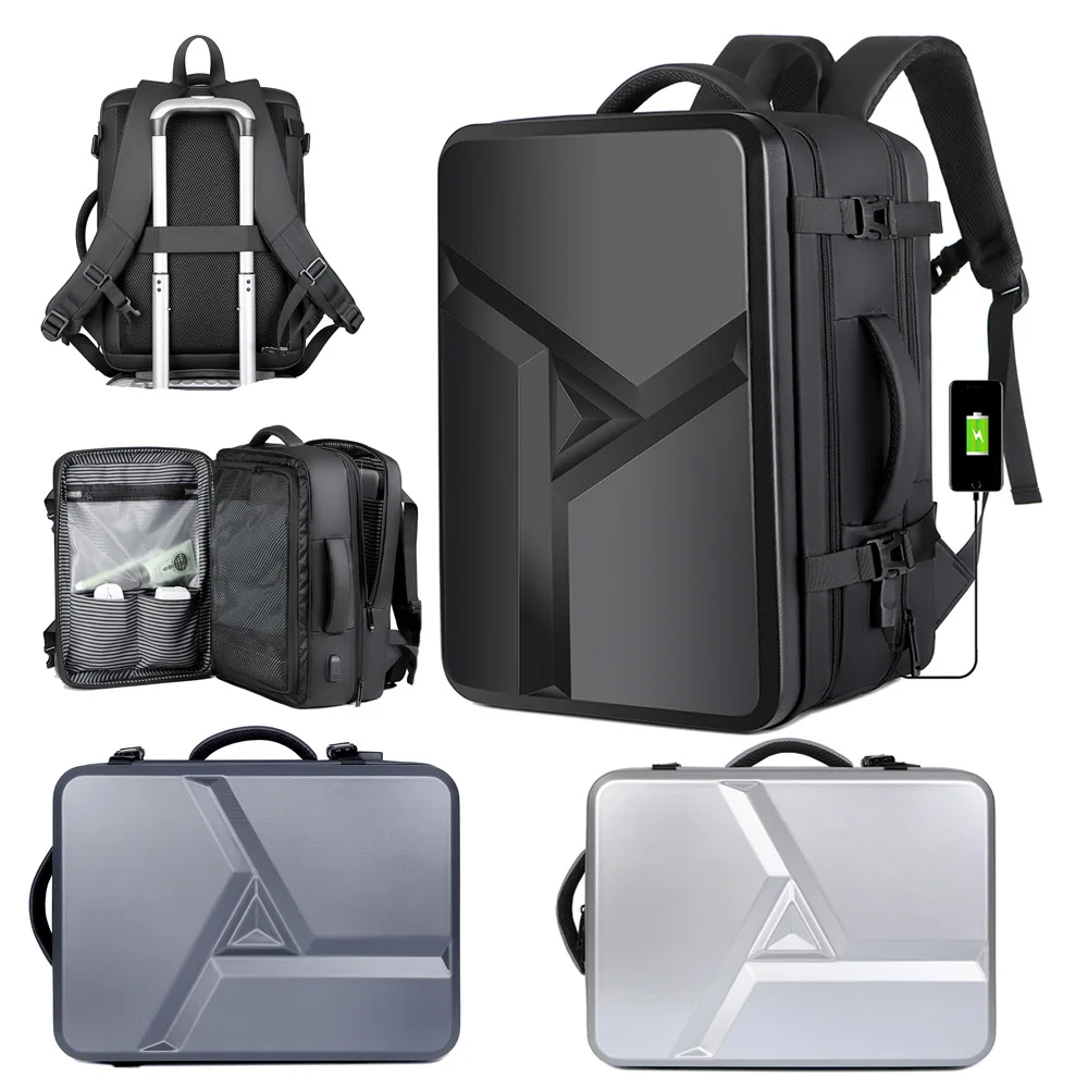 Business Anti-theft Recycled Backpack Usb Charging Waterproof 17.3 Inch Eva Expandable Hard Shell Laptop Bag Men Travel Backpack