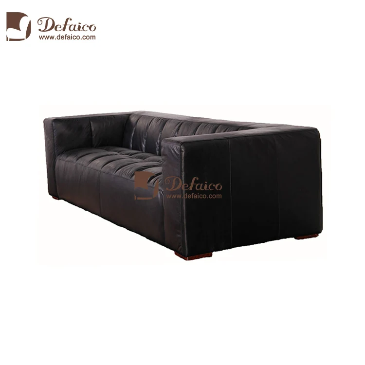Retro American Style Genuine Black Leather Couch Vintage Real Leather Sofa Furniture
