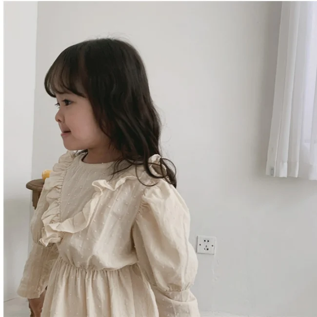 PHB 12710 beige color ruffle design fashion dress clothes girls 2 5 years children