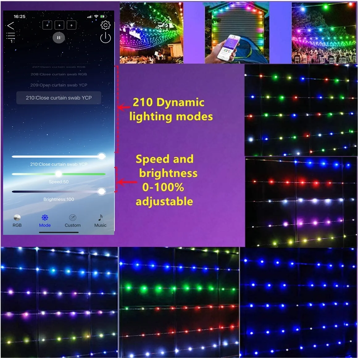 HOT SALE Color Changing Garland  RGB LED String Lights for Outdoor Wedding Party Christmas  with Smart APP Control
