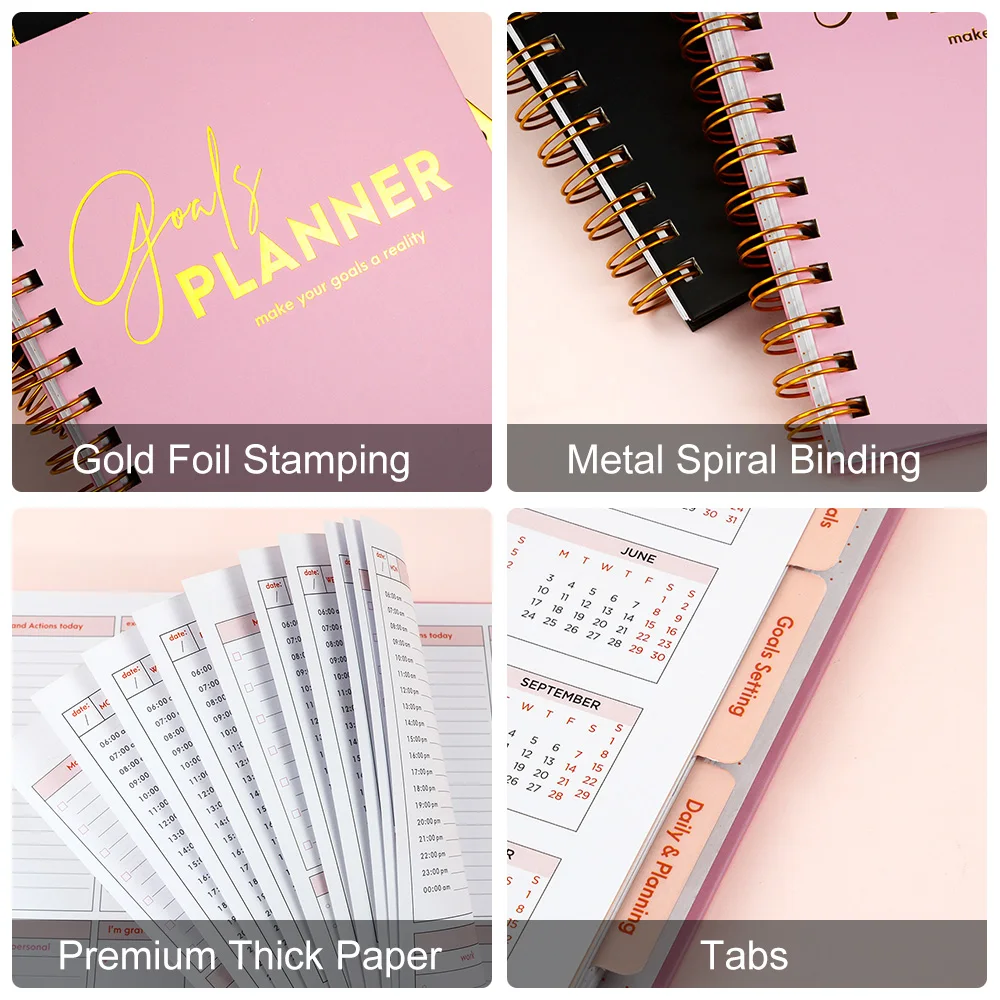 Custom printing A5 Hardcover notebook spiral bound Self care Promotional gift 2025 undated  planner