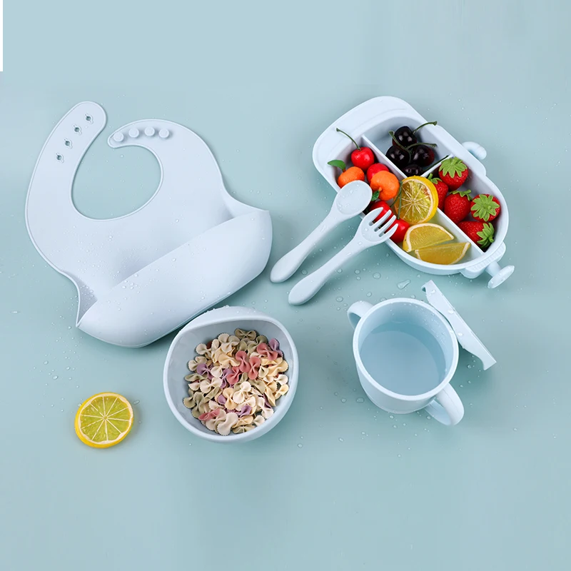 Lohas Best Selling Baby Dishes Dining Children Dinnerware Plate Set Bowls Kid Toddler Food Feeding Divided Silicon Suction Plate