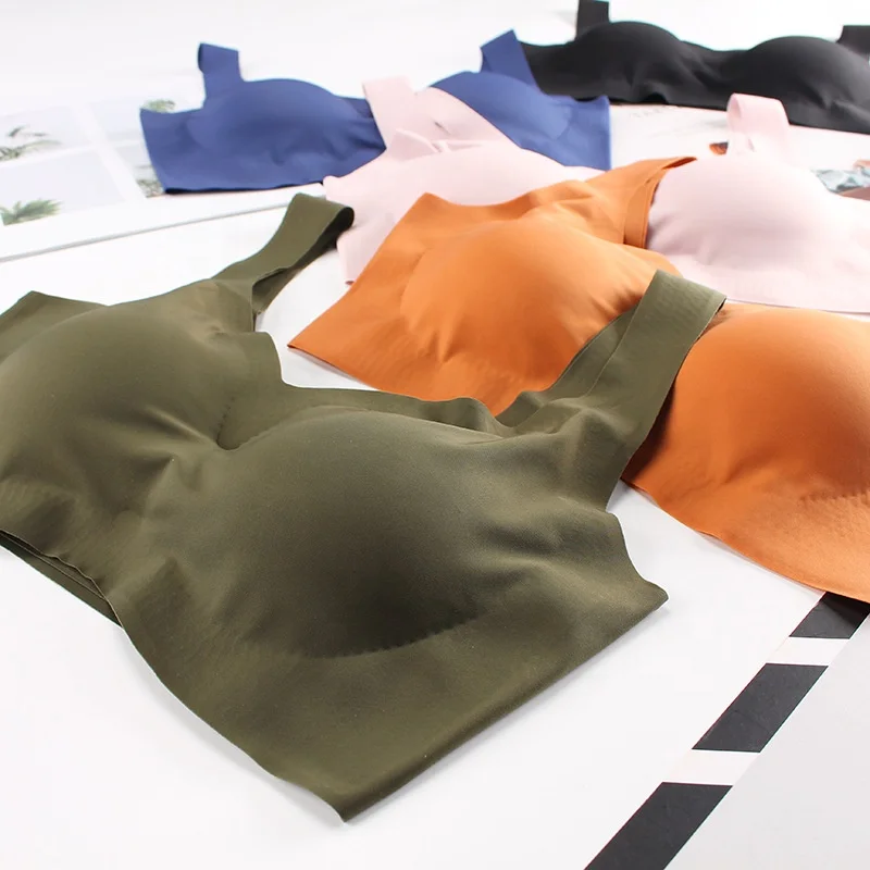 Wireless Bra With Pads Seamless Ice Silk Active Bras for Women Sleeping Underwear Thin Gathered Wrap TOP Sexy Sports Bra