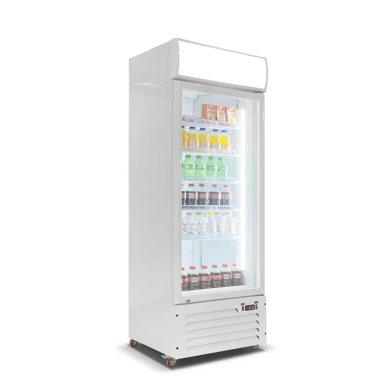 Beverage Display Cooler with One Glass Door Supermarket Storefront Upright Beverage Fridge