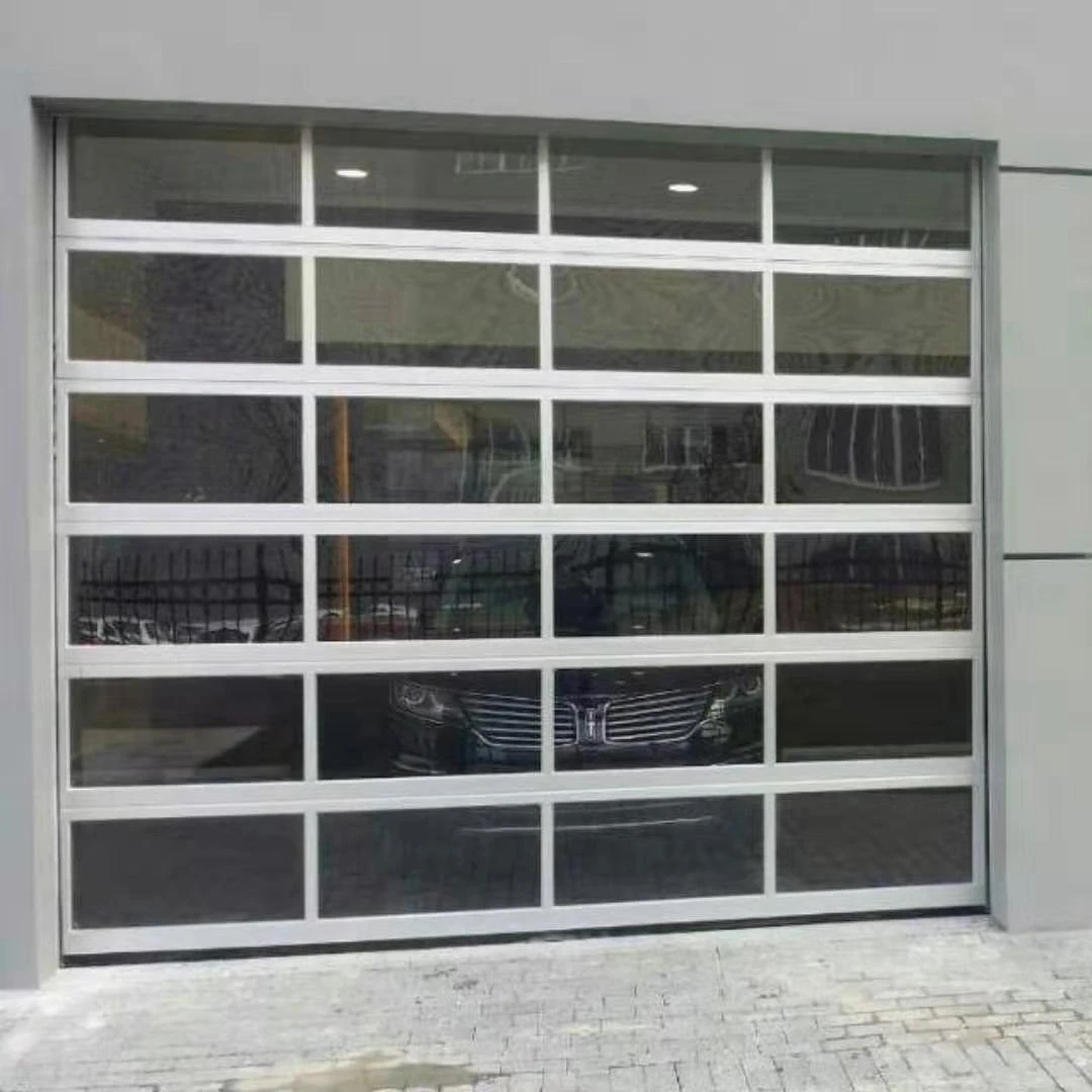 Automatic sectional tempered glass aluminum black frosted clear glass safety doors for car store
