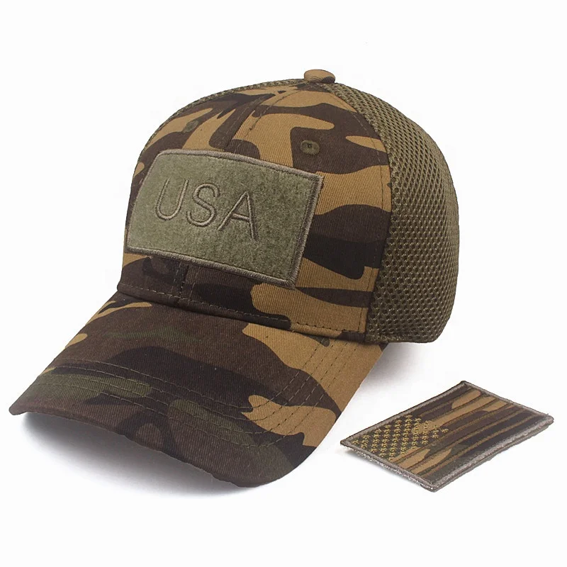 Camouflage Constructed Trucker Special Tactical Operator Forces USA Flag Patch Baseball Cap