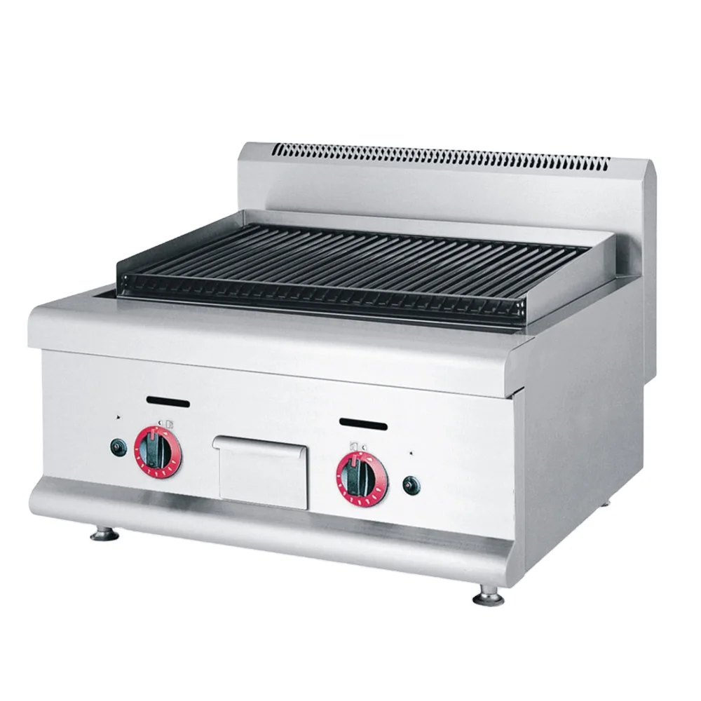Commercial Gas BBQ Grill Stainless Steel and Cast Iron with Lava Rock for Roasting Industrial Metal Gas Grill