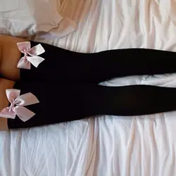 Anime plays Japanese jk high school girls lovely sexy black & pink over knee bowknot stockings uniform temptation