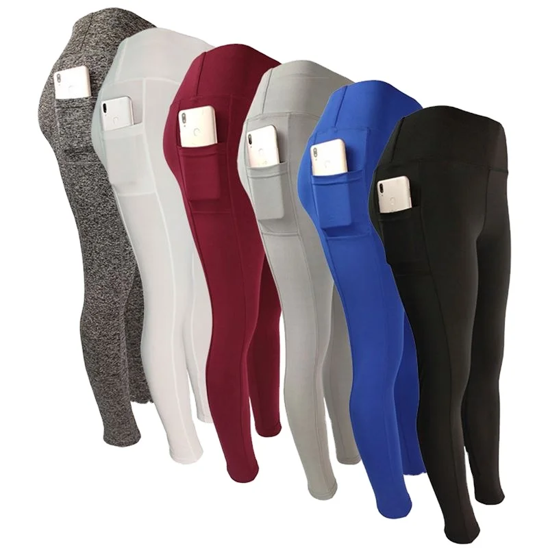 Новинка 2021, однотонные штаны для йоги с высокой талией и логотипом на заказ, женские леггинсы с карманами
