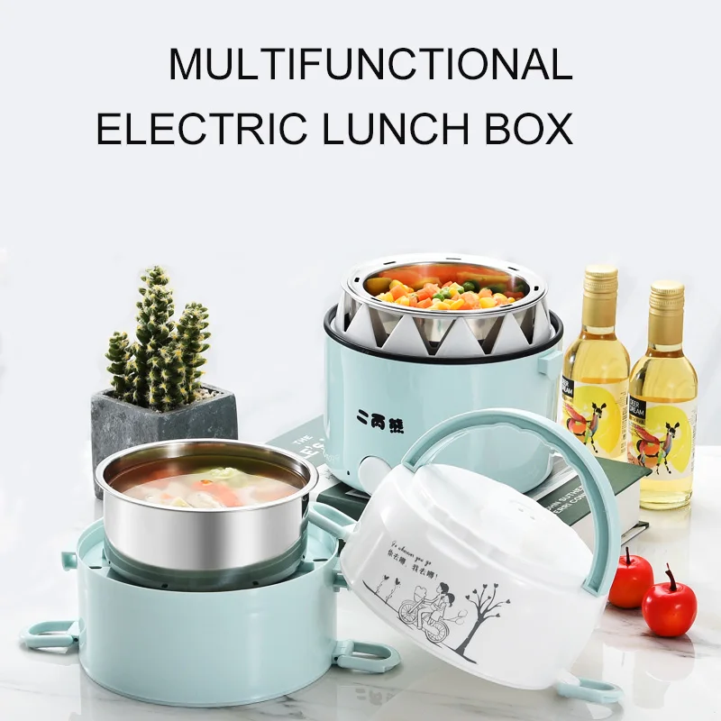 Round Electric Lunch Box Cook Rice And Heat Food Rice Cooker Lunch Box With Stainless Steel Container Hot For Hot Food