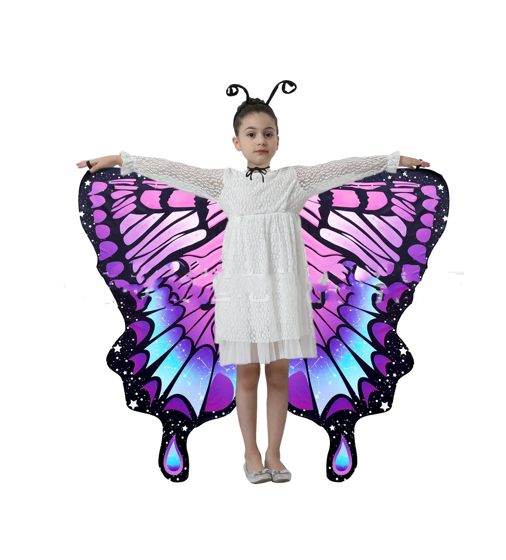 Dual Side Print Butterfly Wings for Girls Butterfly Costume for Halloween Party Kids Fairy Wing Shawl Colorful Dress Up Easter
