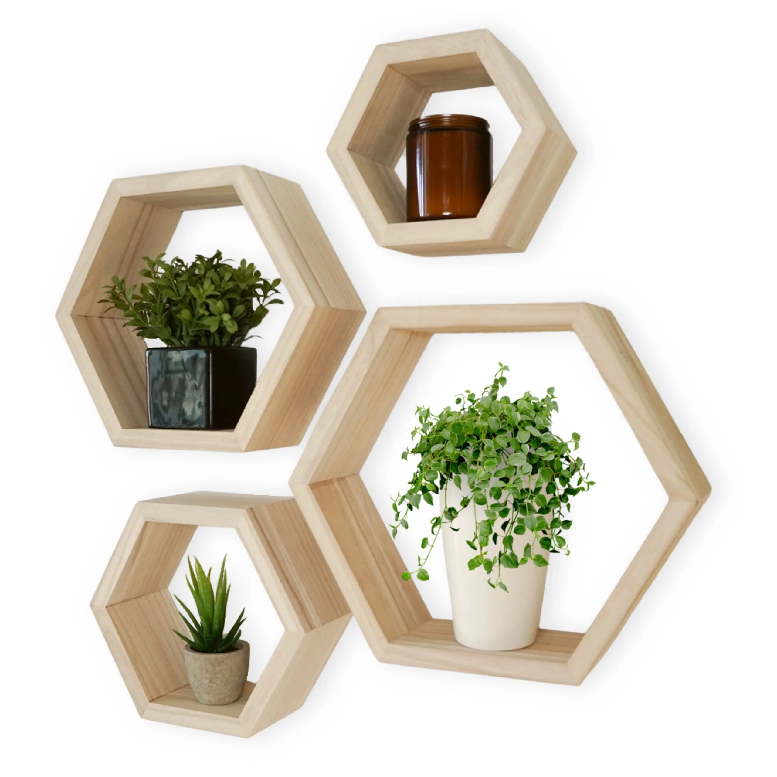 Hot home quality natural wooden floating shelf decoration kitchen living room bedroom hexagonal rack floating wooden shelves
