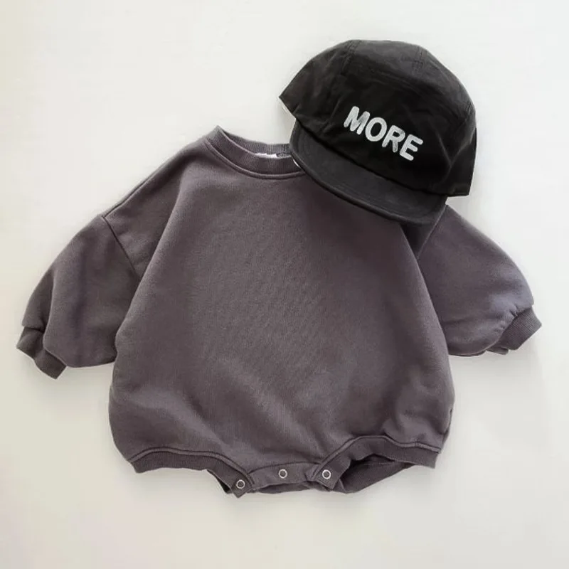 Long Sleeve Autumn French Terry Drop Sleeves Organic Cotton Baby Sweatshirt Romper Puffy Bodysuit