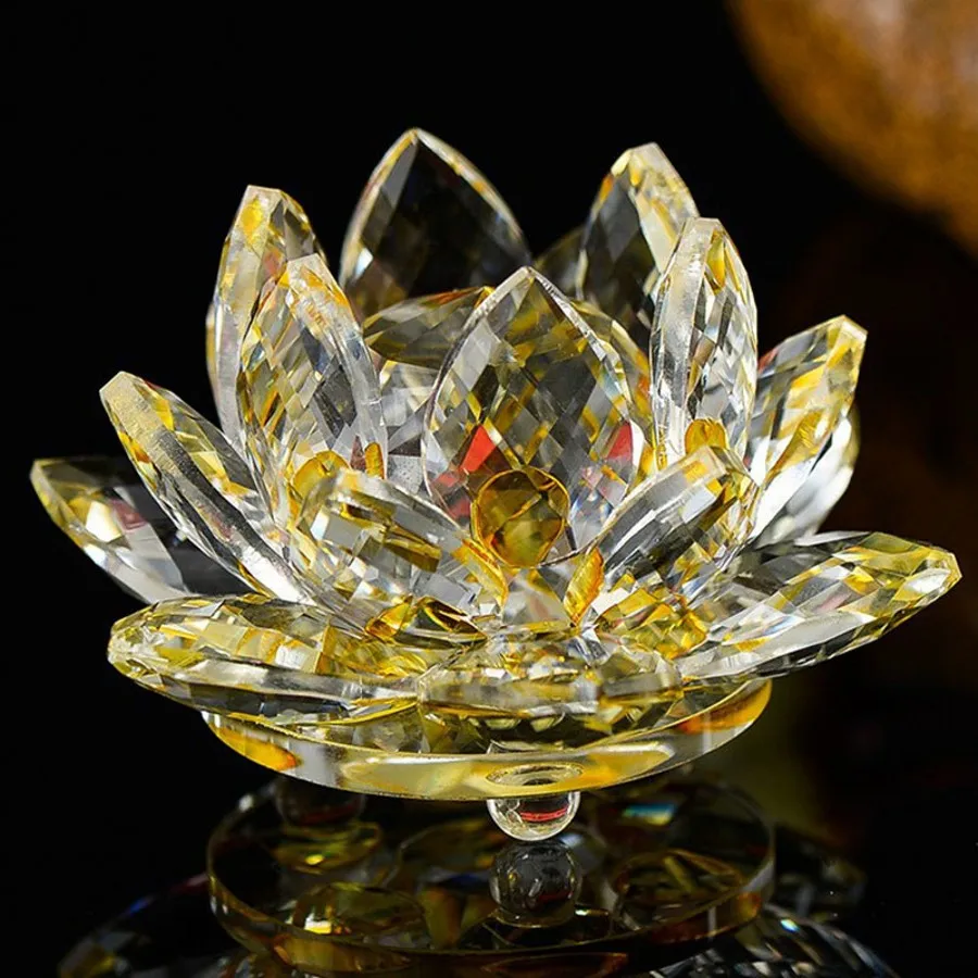New Gifts Beautiful Crystals Crafts For Home Decoration Colorful Crystal Lotus Flower Candle Holder