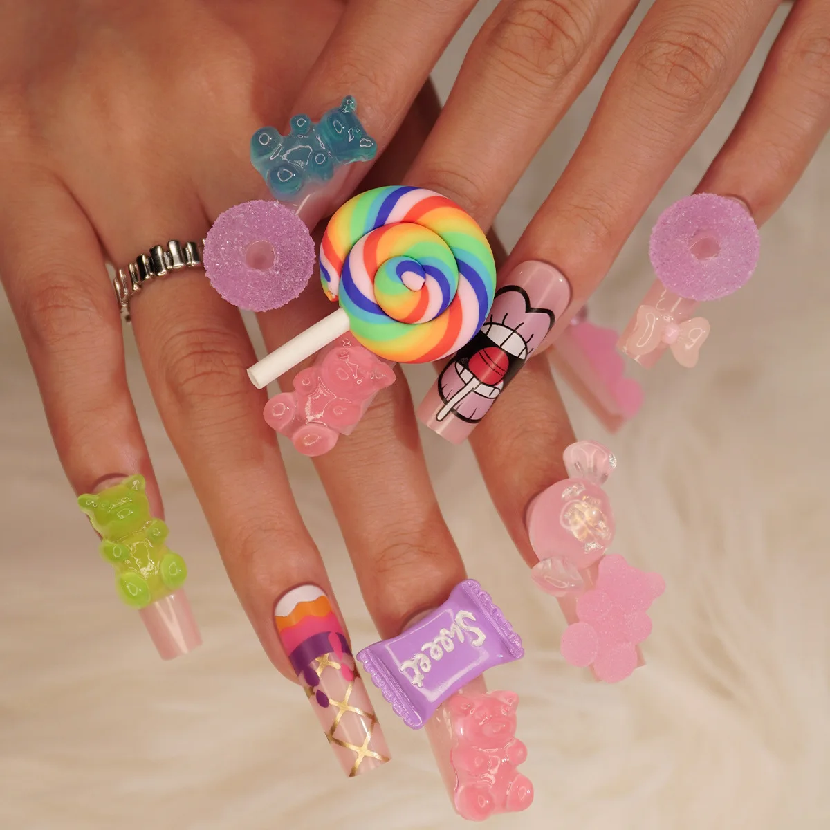 Luxury Extended Long Ballerina Coffin Shining 3D Kawaii Diamond Halloween Glitter Wholesale nails art press on nails