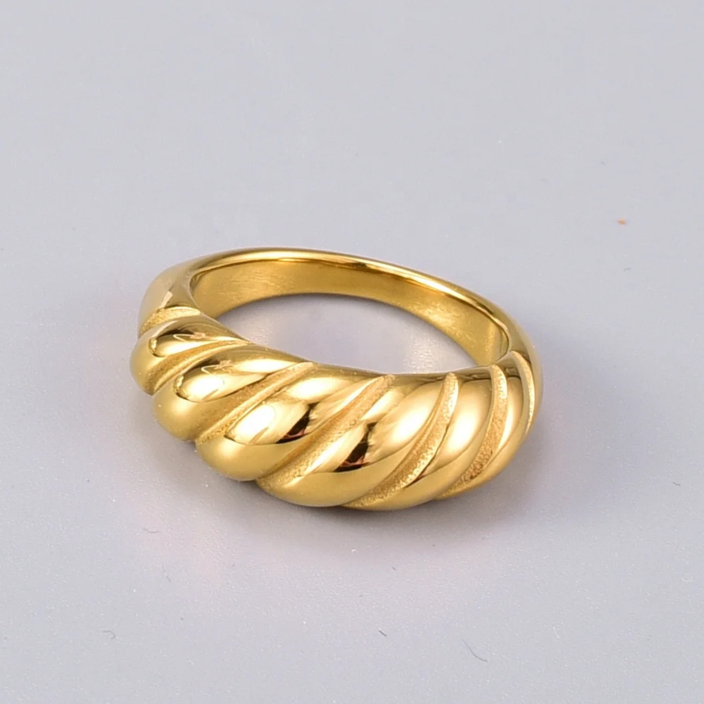 
Fashionable Titanium Steel Plated 18K Gold Croissant Ring Simple Bread gold engagement rings 