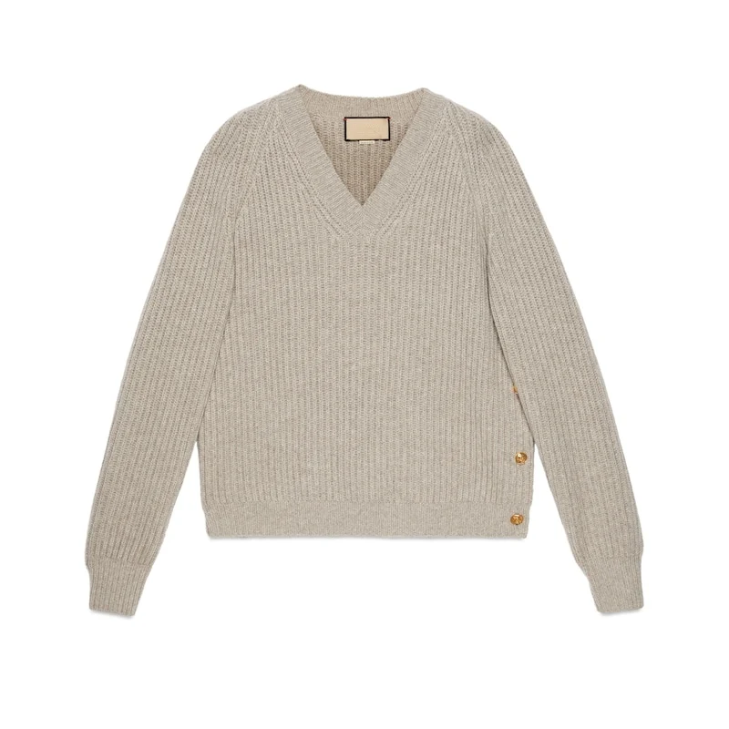 YT Ribbed wool top with webbing  fashion women wool tops  semi formal tops and V-neck blouses