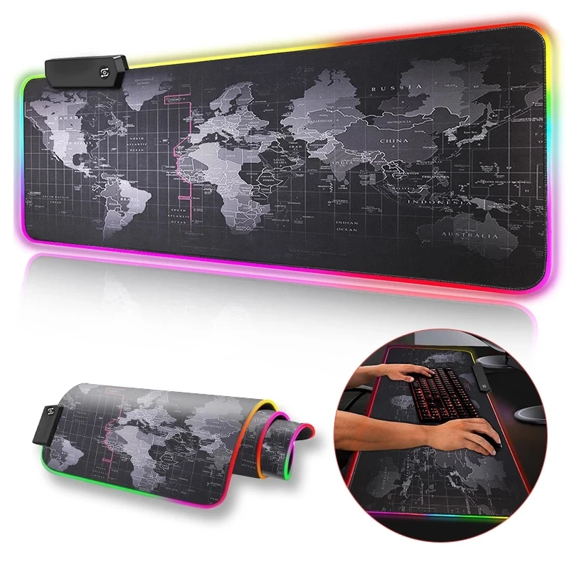  Игровой коврик для мыши большой светодиодный RGB нескользящий и водонепроницаемый мягкий под