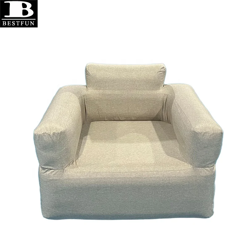Adult Inflatable Lounge Sofa Chair with Detachable Cover Self-Inflating Built-In Rechargeable Pump Outdoor Camping Living Room